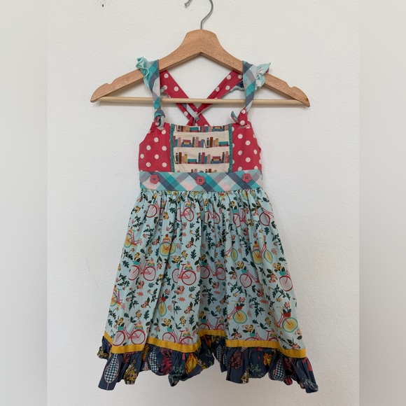 Matilda Jane Other - Matilda Jane Dress Ruffle Wonderment Bikes and Books Floral size 6 Pink